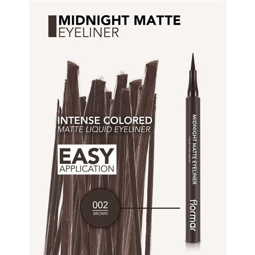 خط چشم ماژیکی مات فلورمار flormar مدل Midnight Matte کد 002(رنگ قهوه ای)